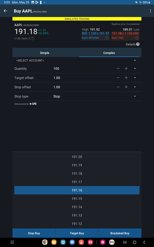 The BookTrader order screen on the Android Tablet